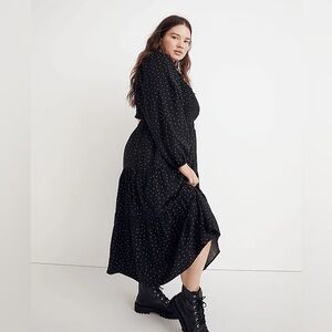 Madewell plus Lucie long sleeve dot back cutout Tiered Midi Dress 3X